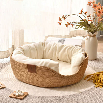 Cozy bamboo wicker cat bed – 100% cotton with removable cushion