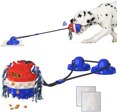 Interactive dog toy with suction cups and treat dispenser