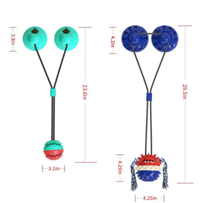 Interactive dog toy with suction cups and treat dispenser