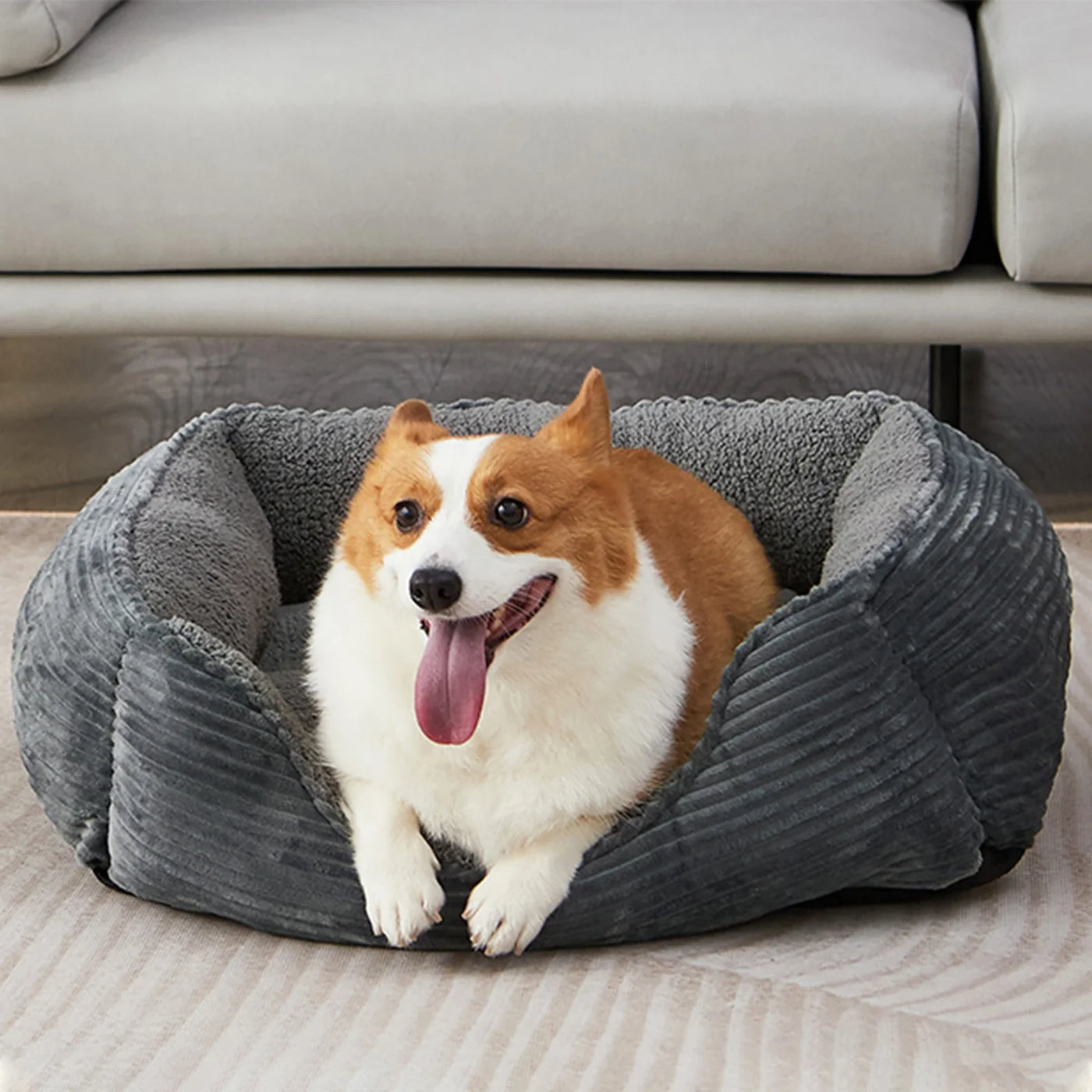 Calming Square Plush Dog Bed Anti-Slip with Raised Edge