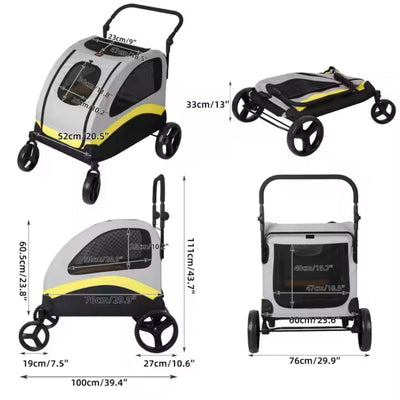 Portable Dog Stroller with 4 Wheels for Large Dogs