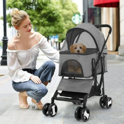 Foldable Pet Stroller with Detachable Carrier Cabin