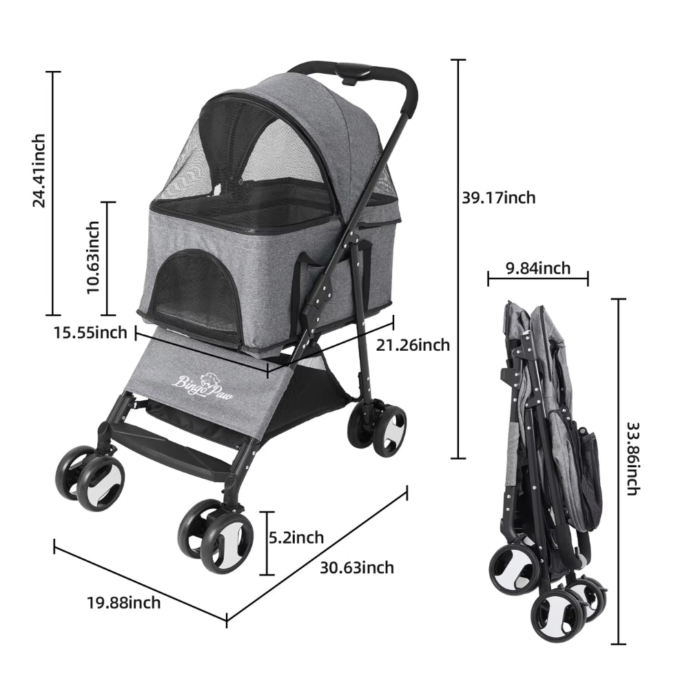 Foldable Pet Stroller with Detachable Carrier Cabin