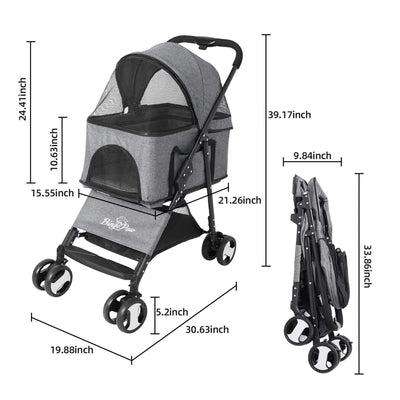 Foldable Pet Stroller with Detachable Carrier Cabin