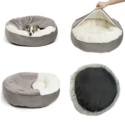 Orthopedic Donut Dog Bed with Hooded Blanket to Cuddle Up In