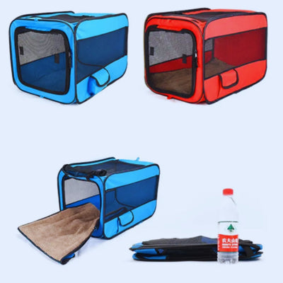 Foldable Pet Transport Box with Mesh Windows and Soft Mat