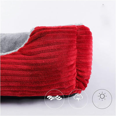 Calming Square Plush Dog Bed Anti-Slip with Raised Edge