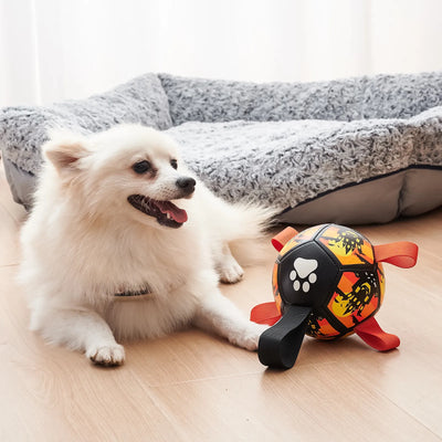 Interactive Dog Toy in Ball Shape – With Nylon Rope and Handles