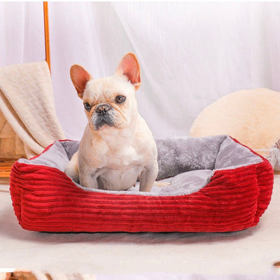 Calming Square Plush Dog Bed Anti-Slip with Raised Edge
