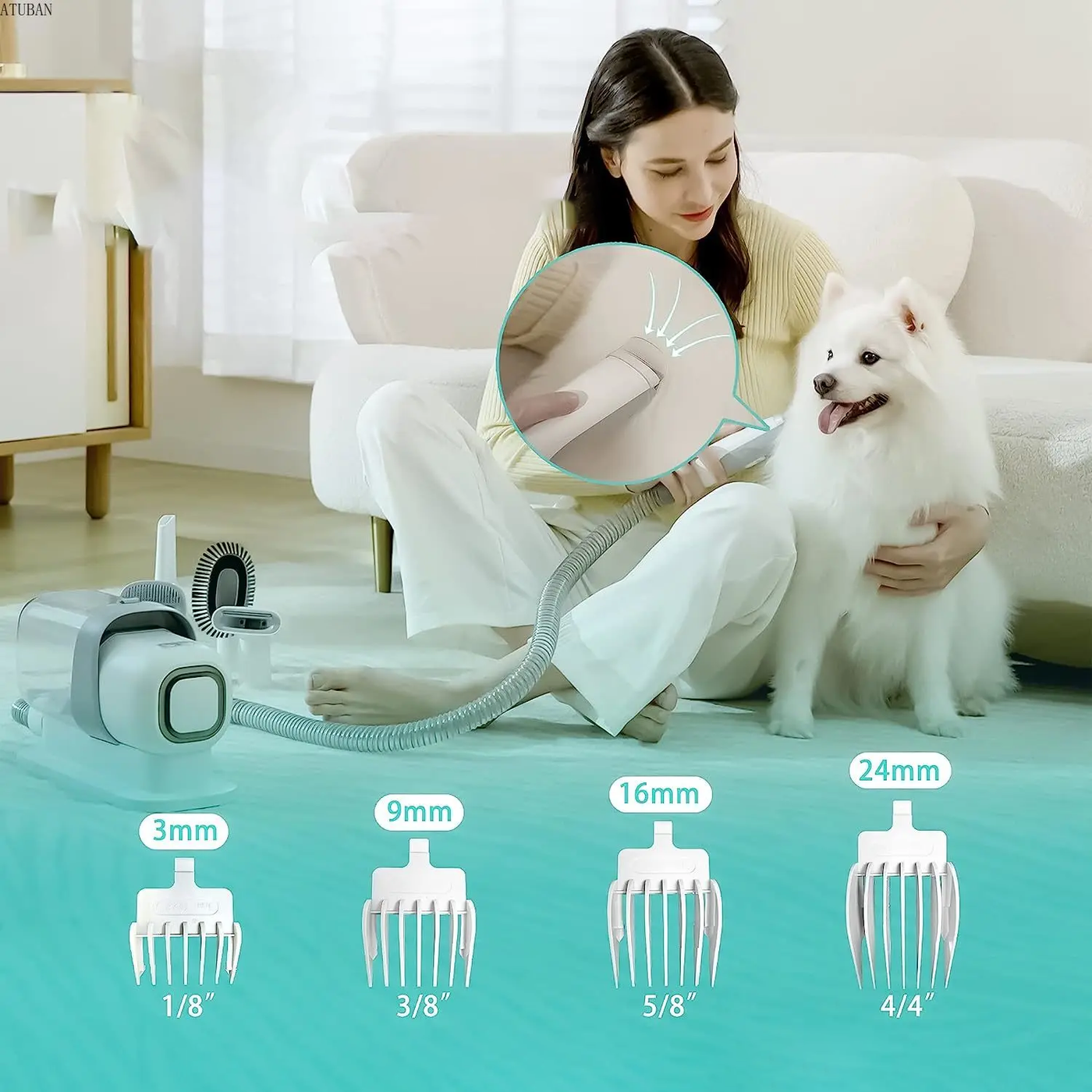 静かなグルーミングキットを備えた効率的な真空犬用トリマー