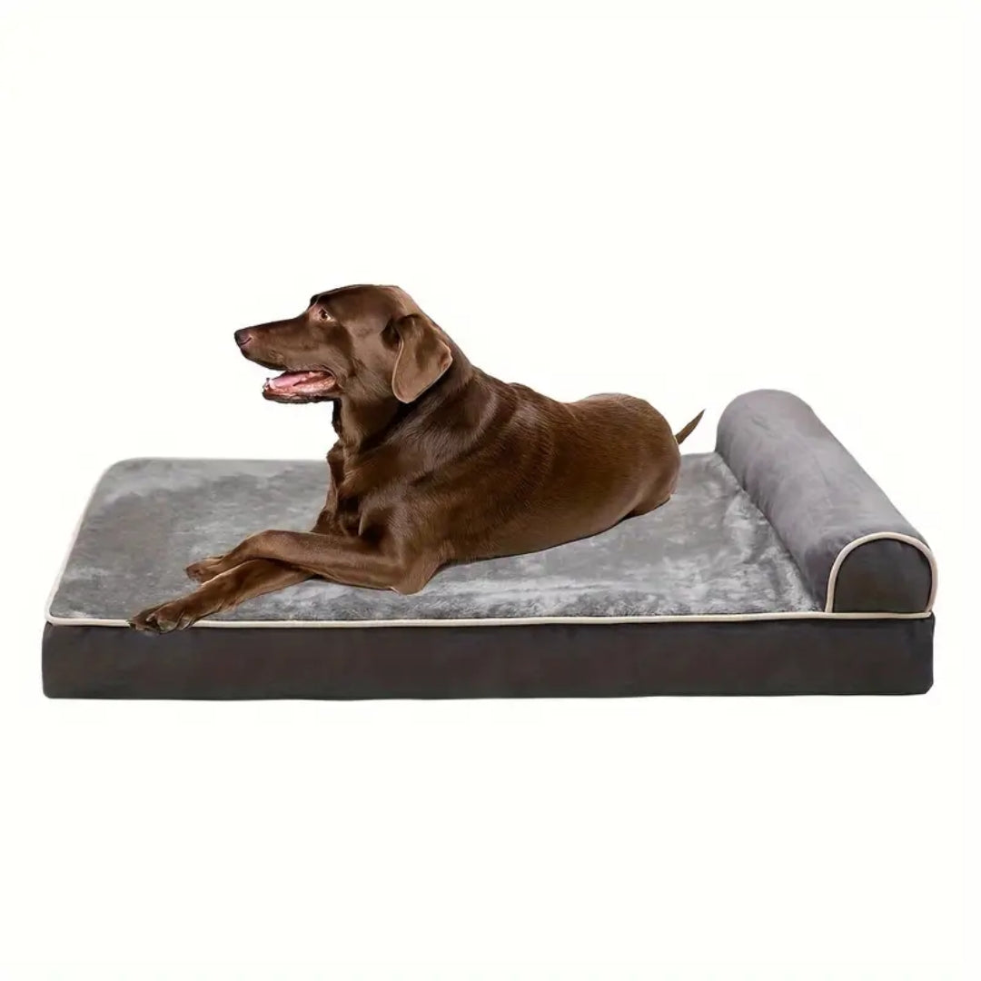 Memory foam dog bed with headrest
