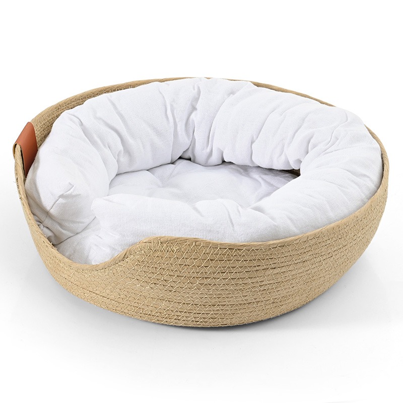 Cozy bamboo wicker cat bed – 100% cotton with removable cushion