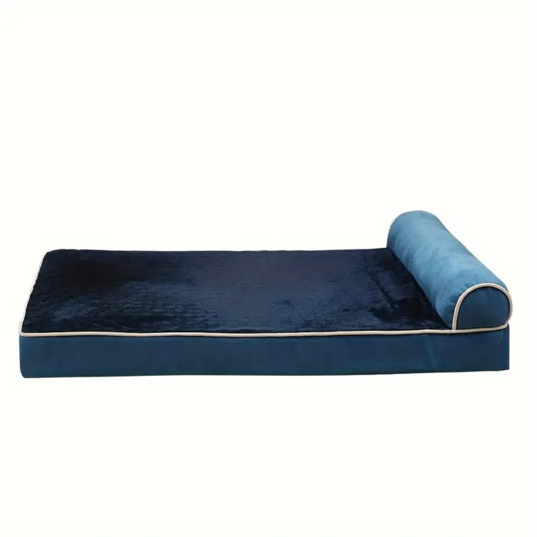 Memory foam dog bed with headrest