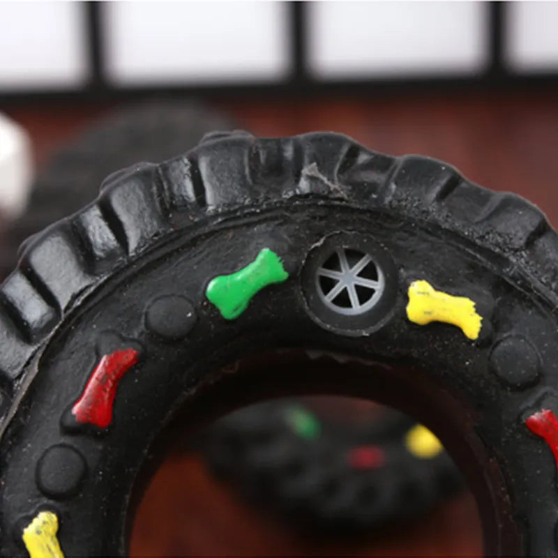 Robust Dog Toy in Tire Shape with Chewing Structure and Colorful Details