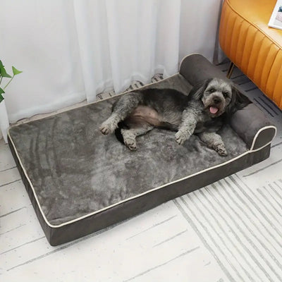 Memory foam dog bed with headrest