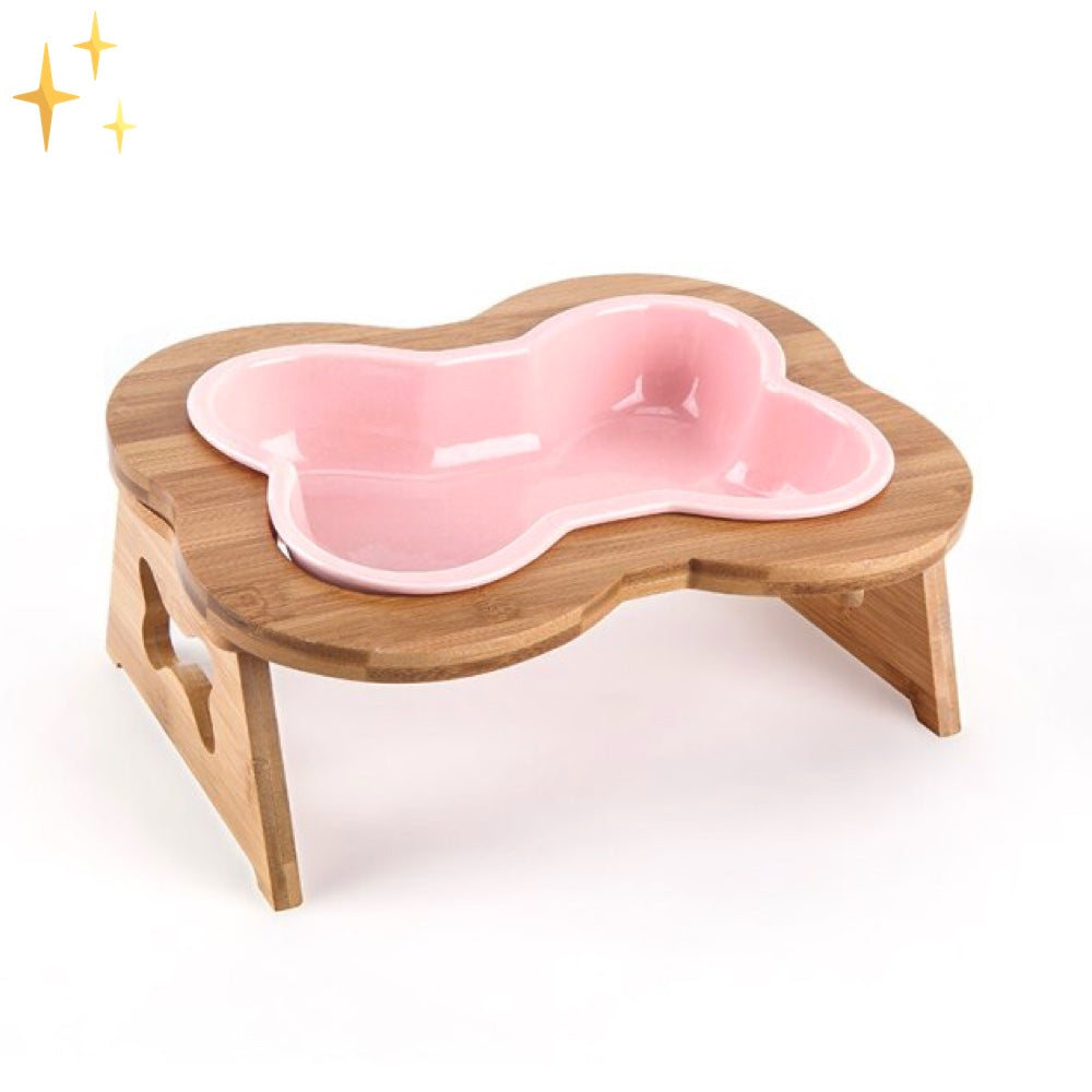 木製スタンド付きセラミック製ドッグフードボウル - BoneFeast
