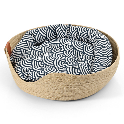 Cozy bamboo wicker cat bed – 100% cotton with removable cushion