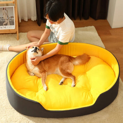 Soft Dog Sleep Cushion with Elevated Edges and Removable Pillow