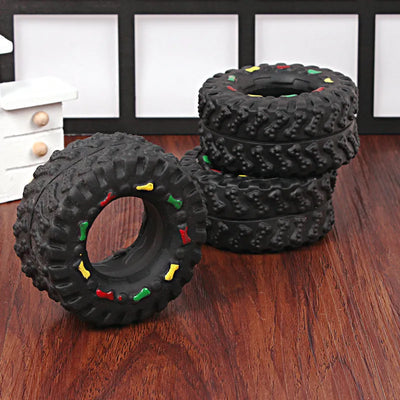 Robust Dog Toy in Tire Shape with Chewing Structure and Colorful Details