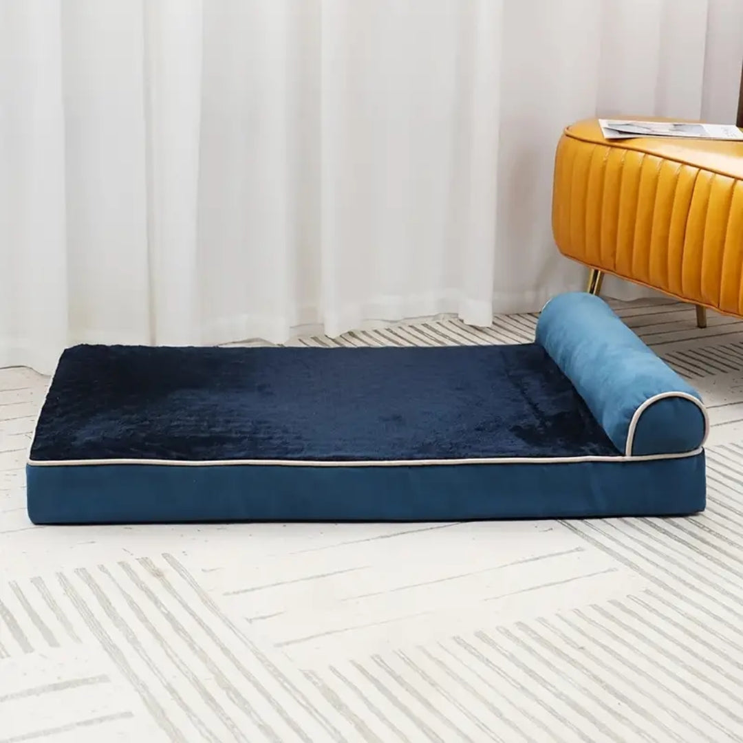 Memory foam dog bed with headrest