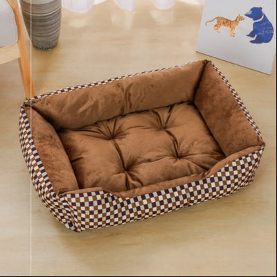 Calming Square Plush Dog Bed Anti-Slip with Raised Edge
