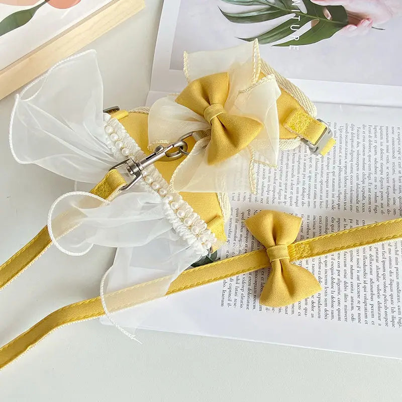 Charming Bowknot Cat Harness Dress with Leash
