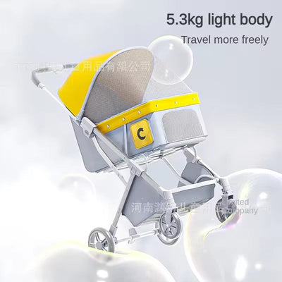 Foldable Cat Stroller with Breathable Mesh Canopy
