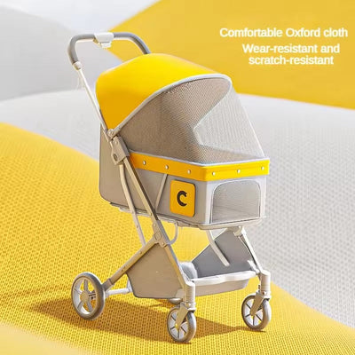 Foldable Cat Stroller with Breathable Mesh Canopy