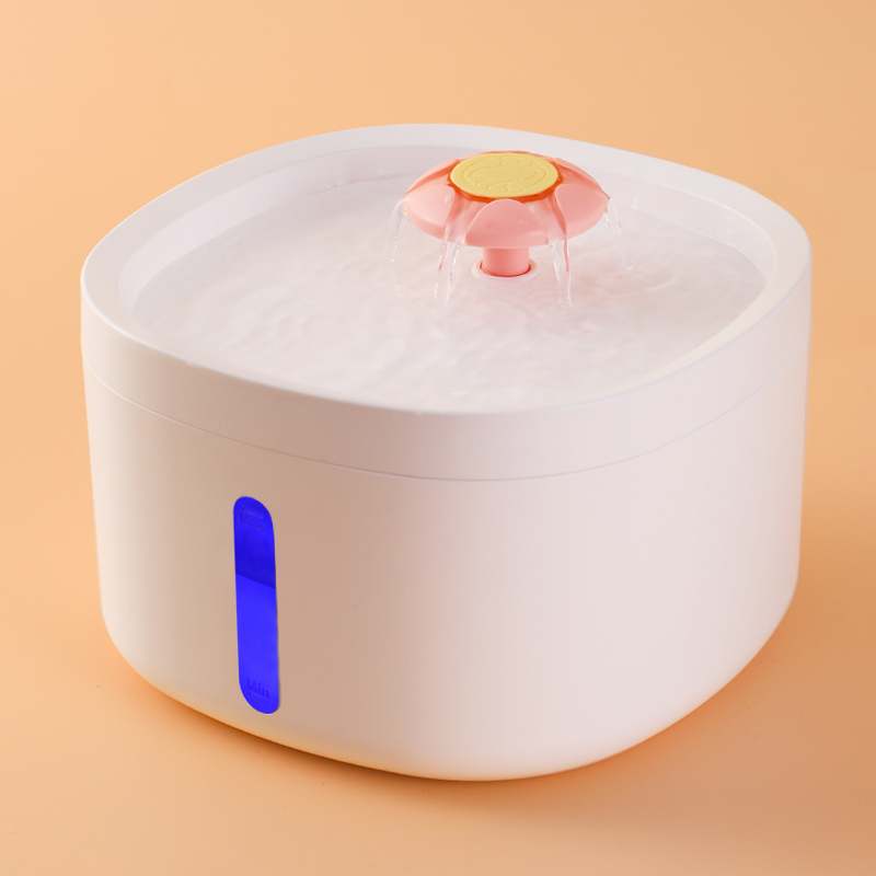 LEDインジケーターと花のデザインを備えたペット用ウォーターファウンテン