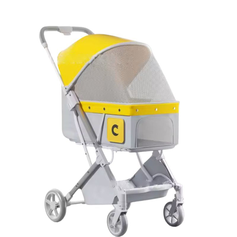 Foldable Cat Stroller with Breathable Mesh Canopy