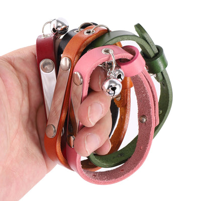 Customizable Leather Cat Collar with Bell and ID Tag