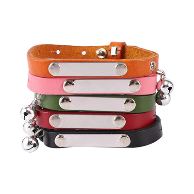 Customizable Leather Cat Collar with Bell and ID Tag