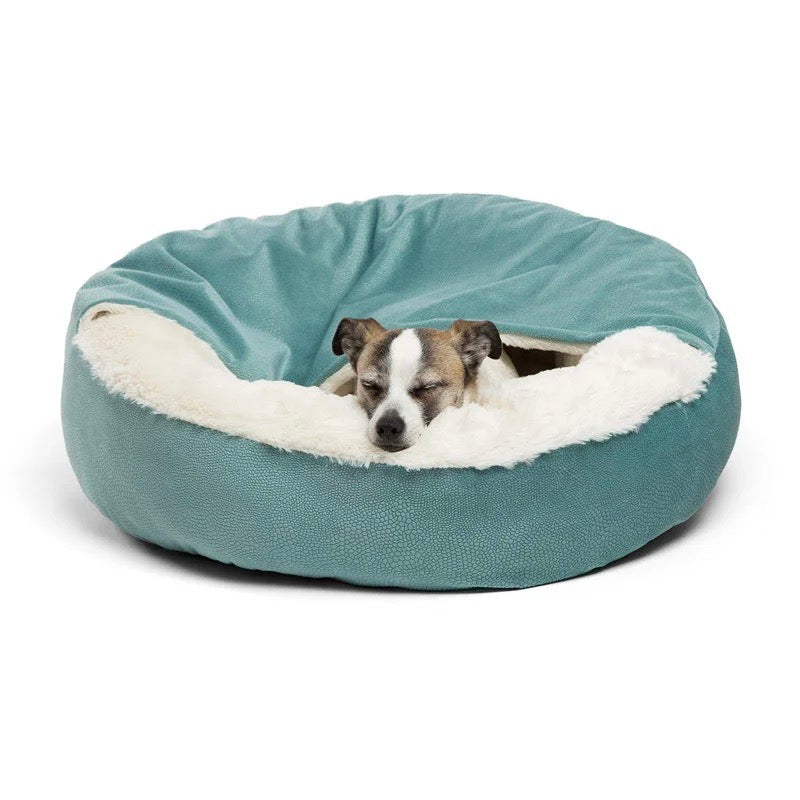Orthopedic Donut Dog Bed with Hooded Blanket to Cuddle Up In