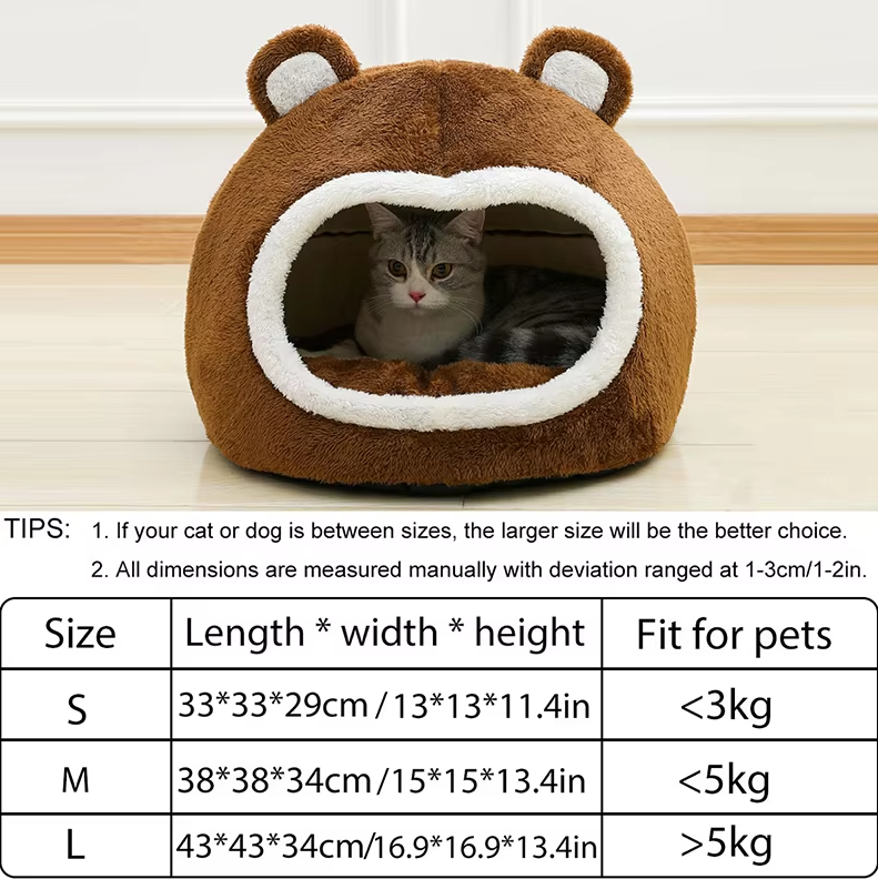 ベアケーブ - 滑り止め底と厚いクッションを備えた柔らかい猫用ベッド