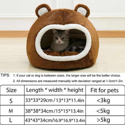 ベアケーブ - 滑り止め底と厚いクッションを備えた柔らかい猫用ベッド