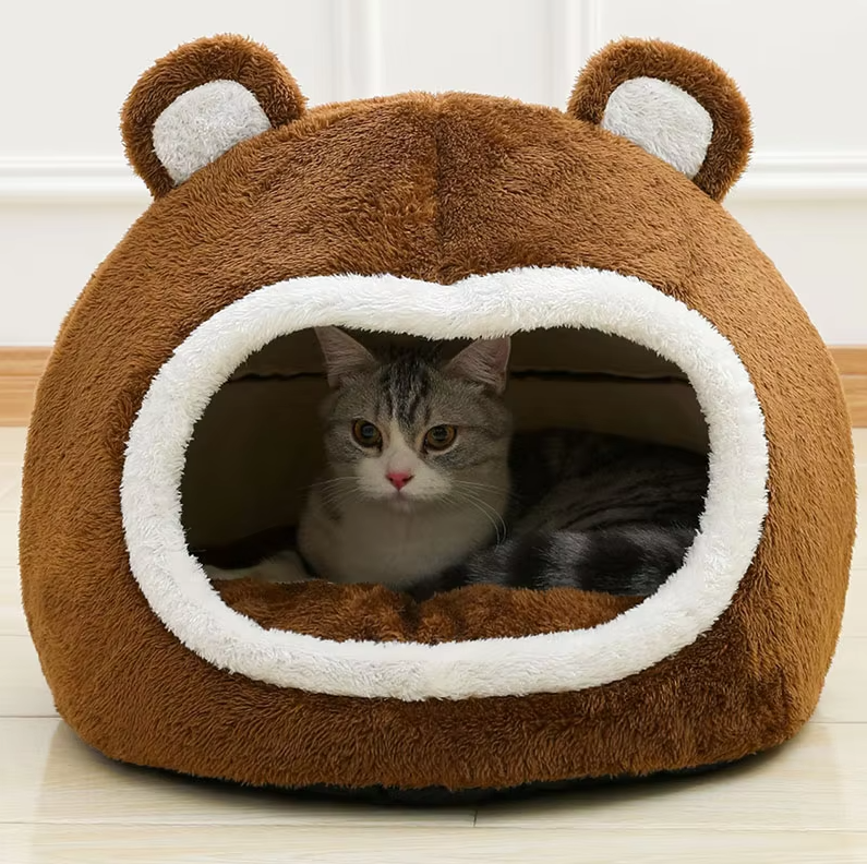 ベアケーブ - 滑り止め底と厚いクッションを備えた柔らかい猫用ベッド