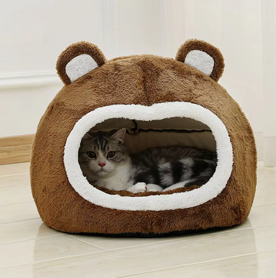 ベアケーブ - 滑り止め底と厚いクッションを備えた柔らかい猫用ベッド