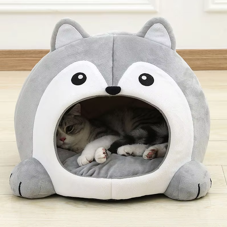 ハスキー猫のニッチ - 耳のための柔らかい内側パッド付きの猫用居心地の良いベッド