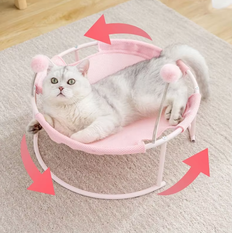ラウンドキャットハンモック - 遊びボールと安定したフレームを備えた猫のための快適な休憩場所