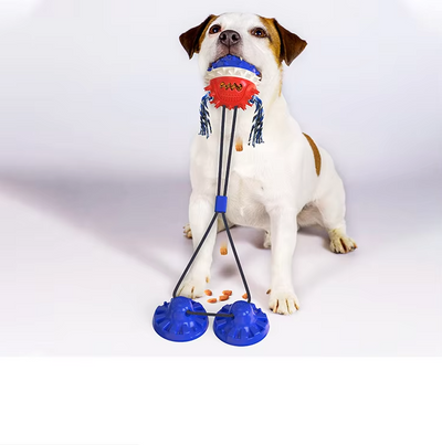 Interactive dog toy with suction cups and treat dispenser