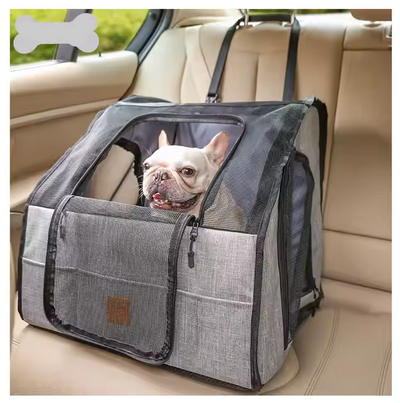 Safe Dog Car Seat - Foldable Transport Bag with Mesh Windows and Strap System