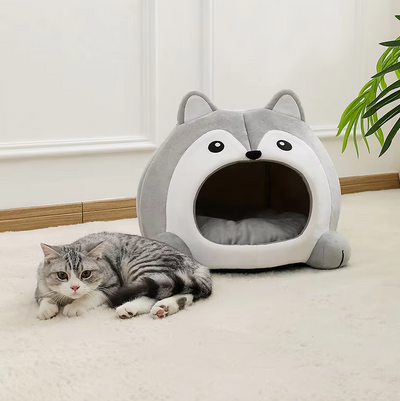 ハスキー猫のニッチ - 耳のための柔らかい内側パッド付きの猫用居心地の良いベッド