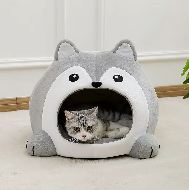 ハスキー猫のニッチ - 耳のための柔らかい内側パッド付きの猫用居心地の良いベッド