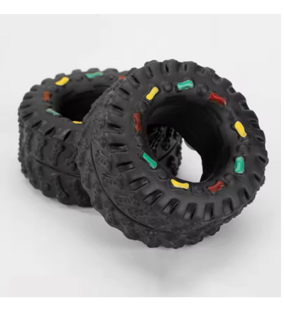 Robust Dog Toy in Tire Shape with Chewing Structure and Colorful Details