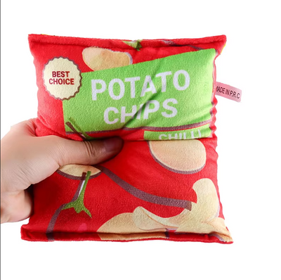 Dog Toy Chip Bag – Soft Plush Toy with Squeaker & Crinkle Effect