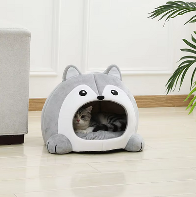 ハスキー猫のニッチ - 耳のための柔らかい内側パッド付きの猫用居心地の良いベッド