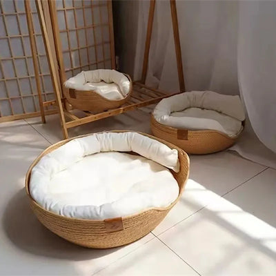 Cozy bamboo wicker cat bed – 100% cotton with removable cushion