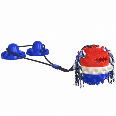 Interactive dog toy with suction cups and treat dispenser