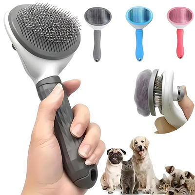 抜け毛対策にスチール製のブラシを使用したセルフクリーニング犬用ブラシ