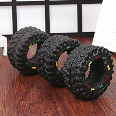 Robust Dog Toy in Tire Shape with Chewing Structure and Colorful Details